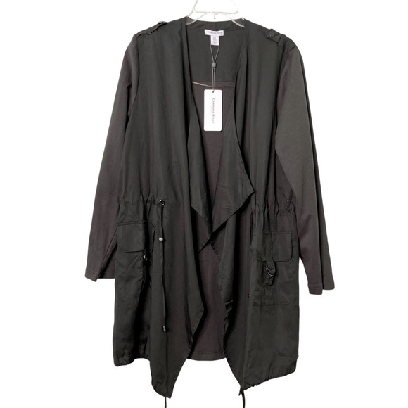 Carolina Belle Montreal Waterfall Open Front Draped Mixed Media Jacket (Size 1X) - Picture 1 of 13